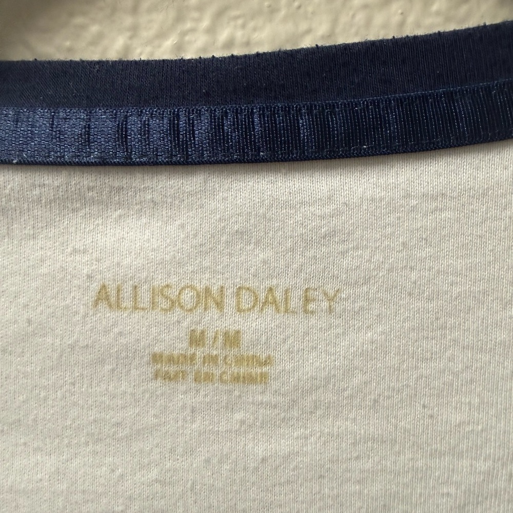 Allison Daley Floral V-Neck Top Blue Green 3/4 Sleeve Medium - Picture 4 of 6